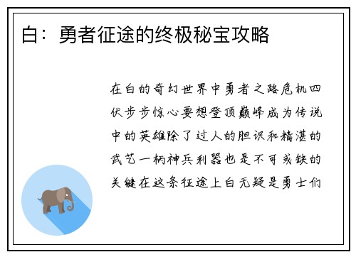 白：勇者征途的终极秘宝攻略